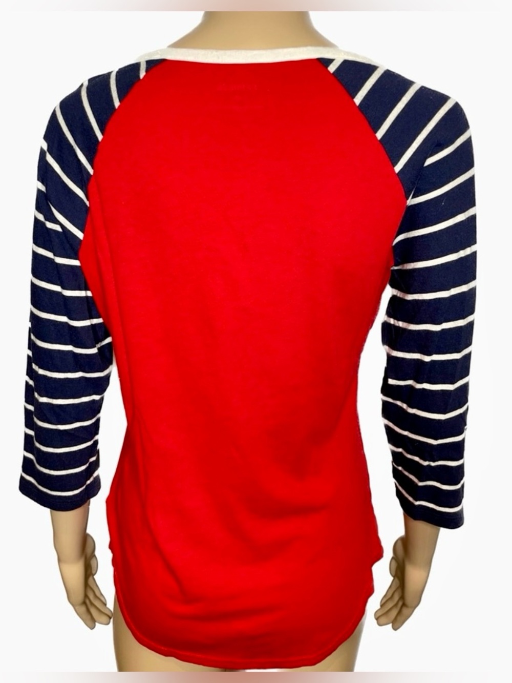 Express Red Navy Colorblock Raglan Henley Top - Picture 3 of 5